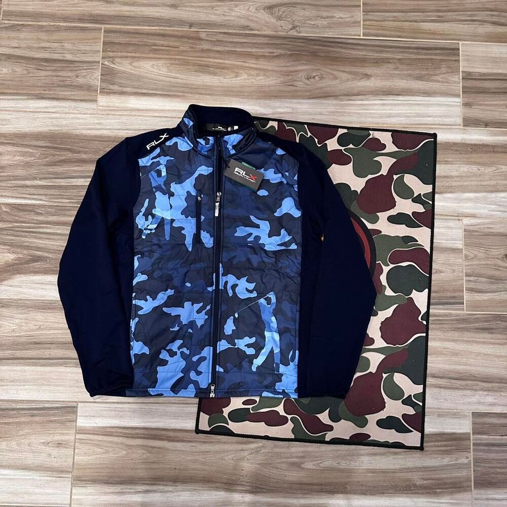 NWT Men's RLX Ralph Lauren Golf Hybrid Full-Zip Jacket Blue Camo Wool